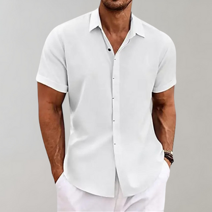 Kurzarmhemd - Leichtes Herren Poloshirt mit Umlegekragen und Knopfleiste-Weiß-S-Chaps Herrenmode