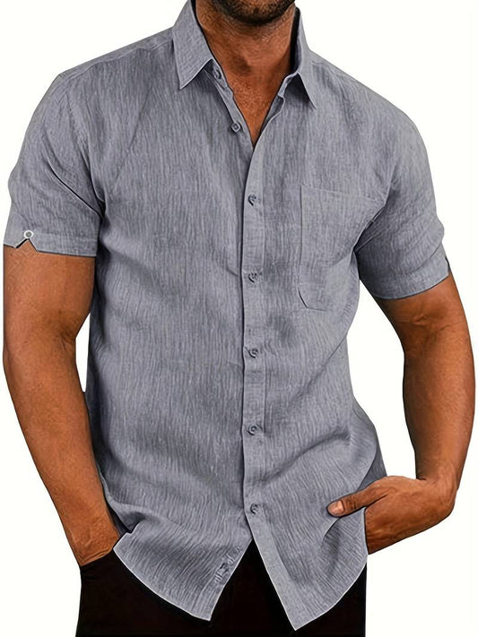 Kurzarmhemd – Leichtes Herrenhemd mit Kragen und Knöpfen-Grau-XS-Chaps Herrenmode