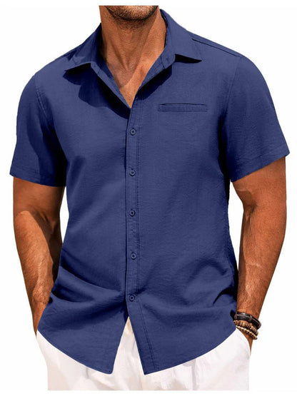 Kurzarmhemd – Leichtes Herrenhemd mit Kragen und Knöpfen-Marineblau-M-Chaps Herrenmode