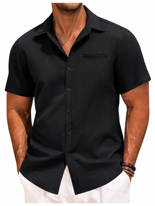 Kurzarmhemd – Leichtes Herrenhemd mit Kragen und Knöpfen-Schwarz-M-Chaps Herrenmode