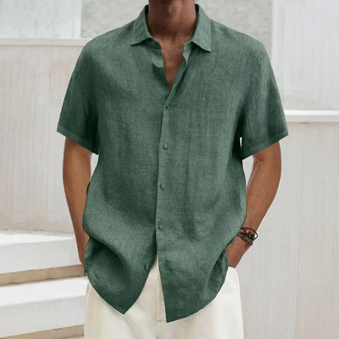 Kurzarmhemd – Leichtes, locker sitzendes Herrenhemd mit Knöpfen für den Sommer-Grün-S-Chaps Herrenmode