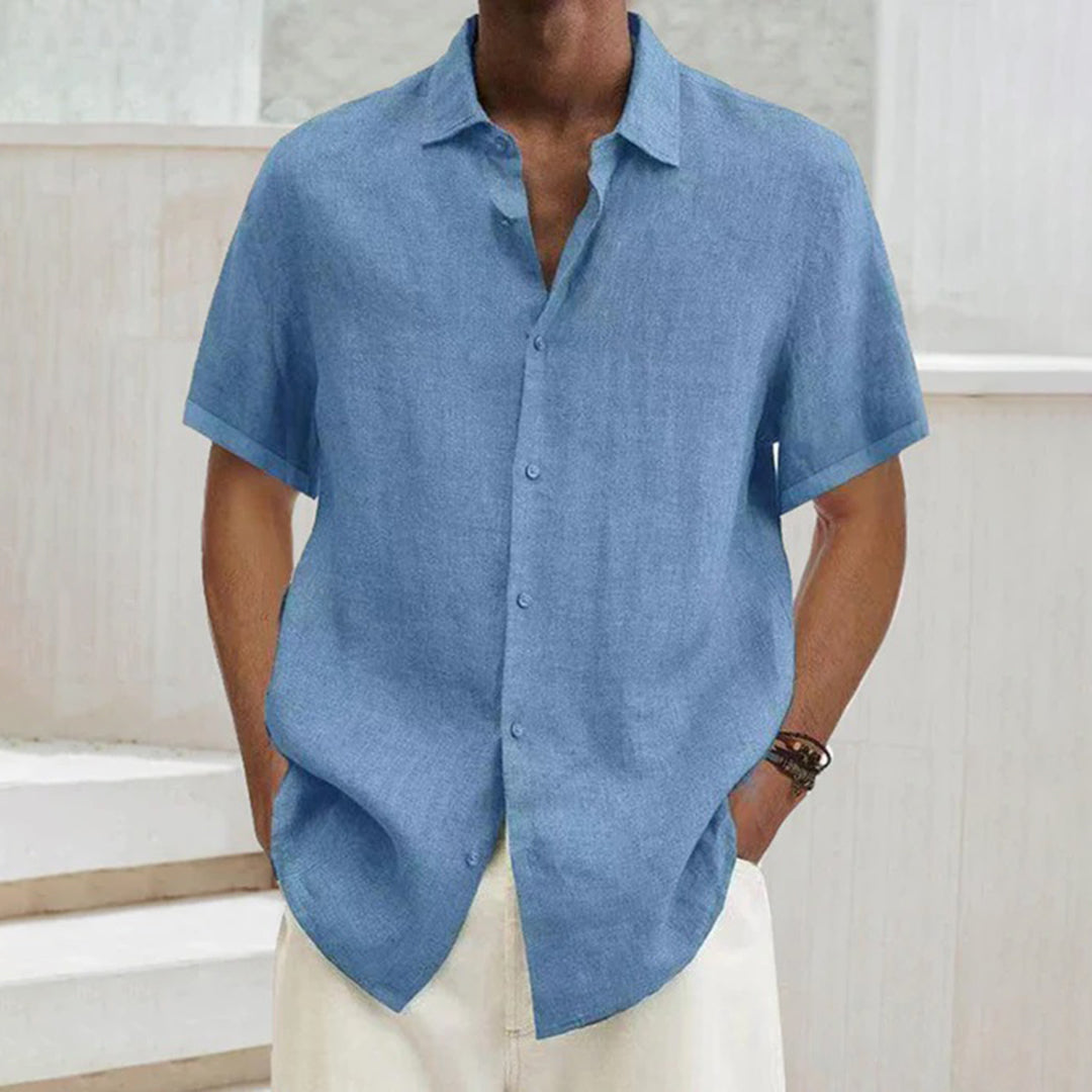 Kurzarmhemd – Leichtes, locker sitzendes Herrenhemd mit Knöpfen für den Sommer-Hellblau-S-Chaps Herrenmode
