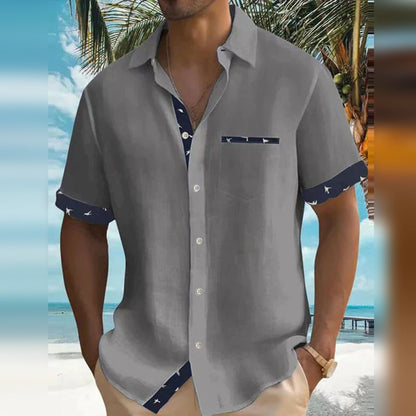 Kurzarmhemd | Leichtgewicht | Hemd mit Kragen | Hemd mit Knopfleiste | Herren Sommerhemden-Grau-M-Chaps Herrenmode