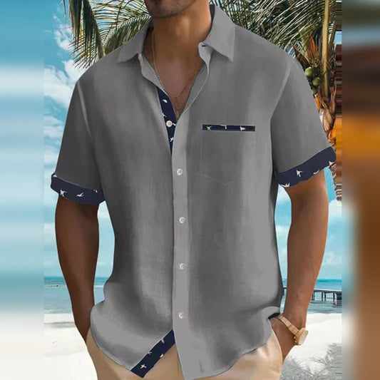 Kurzarmhemd | Leichtgewicht | Hemd mit Kragen | Hemd mit Knopfleiste | Herren Sommerhemden-Grau-M-Chaps Herrenmode