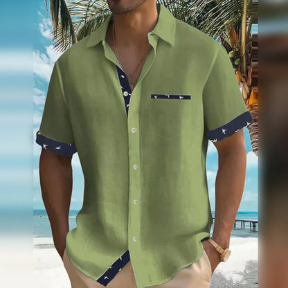Kurzarmhemd | Leichtgewicht | Hemd mit Kragen | Hemd mit Knopfleiste | Herren Sommerhemden-Grün-M-Chaps Herrenmode