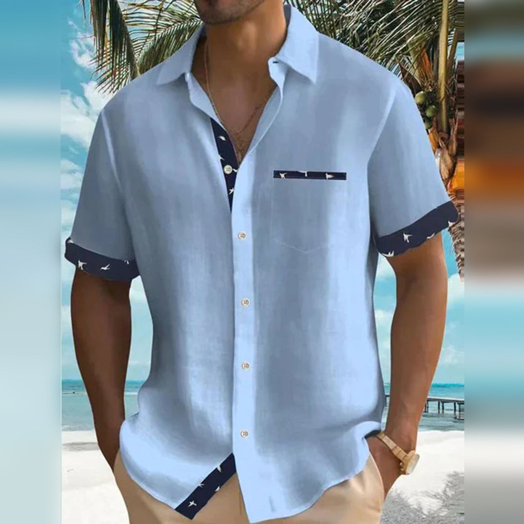 Kurzarmhemd | Leichtgewicht | Hemd mit Kragen | Hemd mit Knopfleiste | Herren Sommerhemden-Himmelblau-M-Chaps Herrenmode