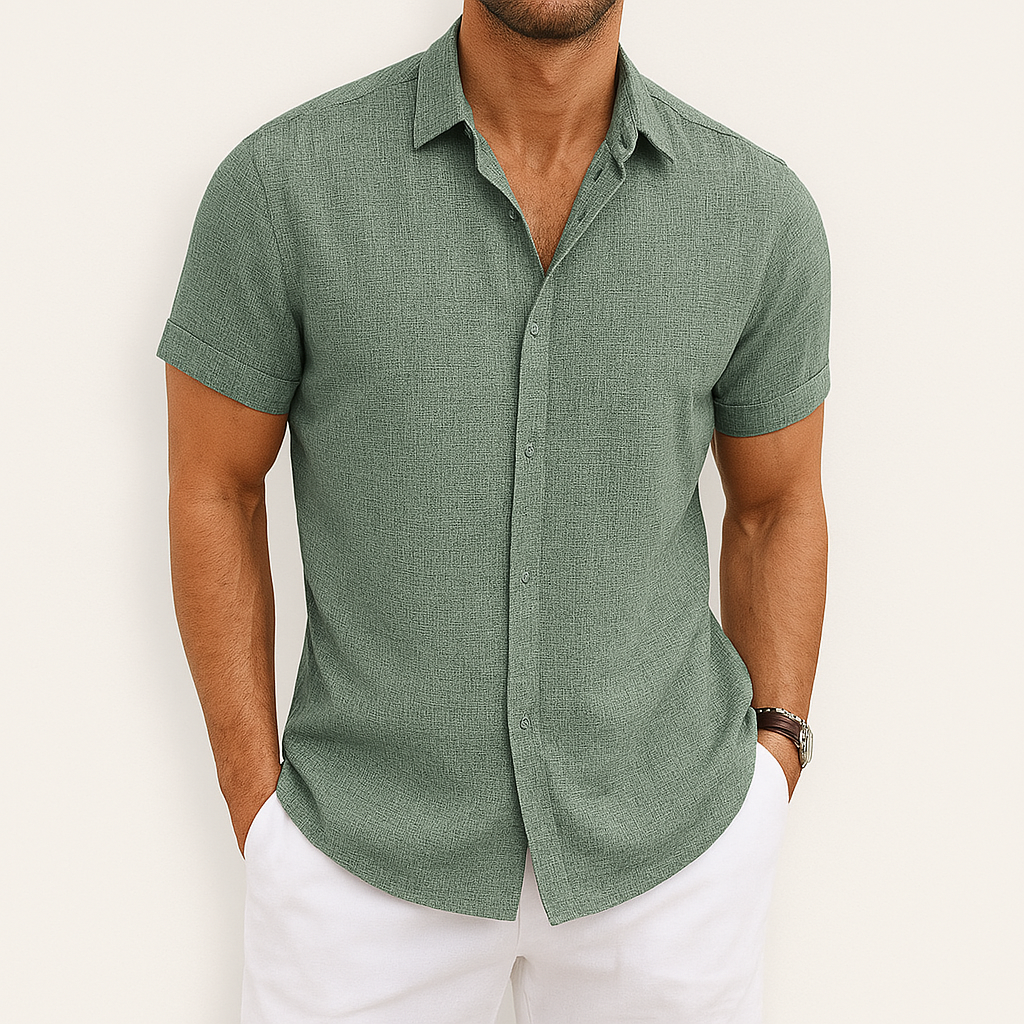 Kurzarmhemd | Mit Kragen | Leicht | Hemd mit Knöpfen | Herrenhemd-Armeegrün-S-Chaps Herrenmode