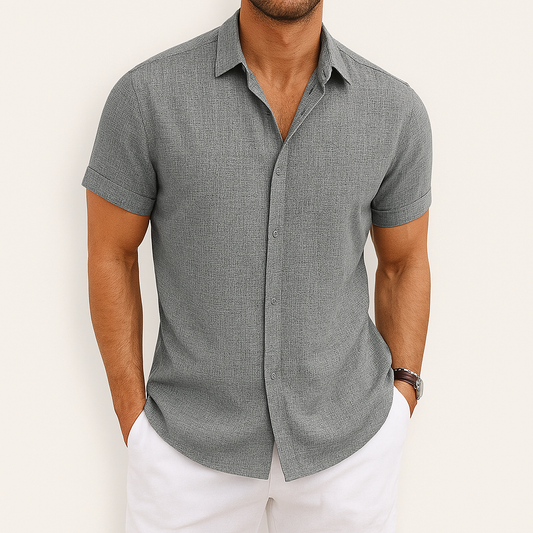 Kurzarmhemd | Mit Kragen | Leicht | Hemd mit Knöpfen | Herrenhemd-Grau-S-Chaps Herrenmode
