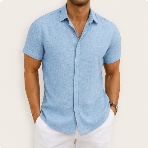 Kurzarmhemd | Mit Kragen | Leicht | Hemd mit Knöpfen | Herrenhemd-Hellblau-S-Chaps Herrenmode