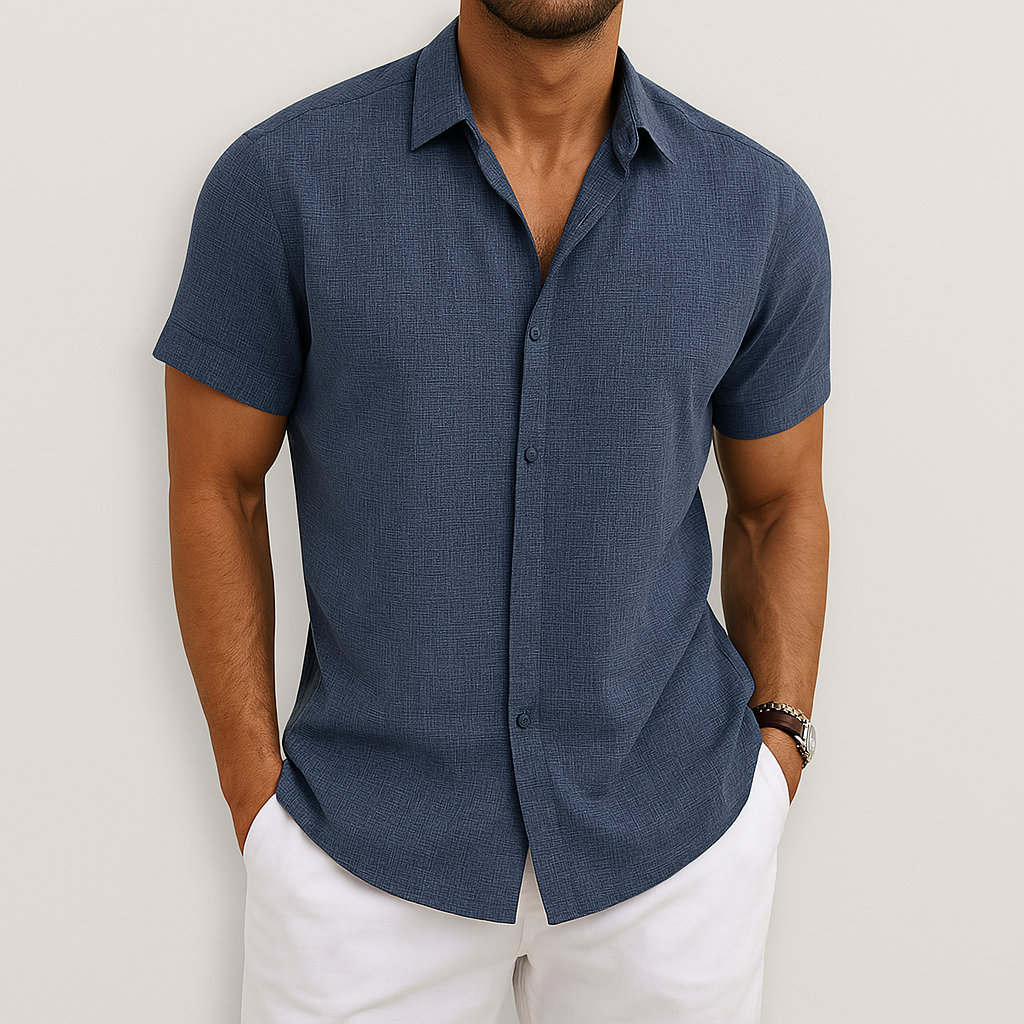 Kurzarmhemd | Mit Kragen | Leicht | Hemd mit Knöpfen | Herrenhemd-Königsblau-S-Chaps Herrenmode