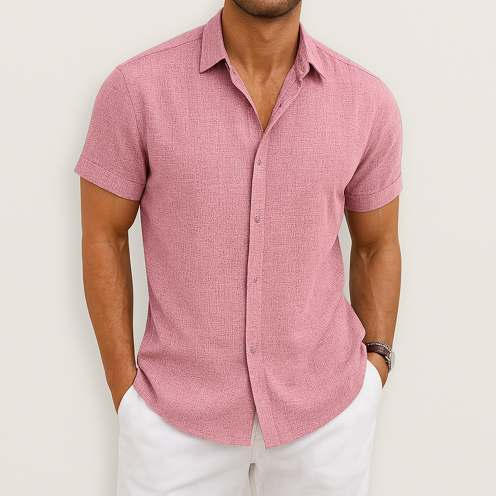 Kurzarmhemd | Mit Kragen | Leicht | Hemd mit Knöpfen | Herrenhemd-Rosa-S-Chaps Herrenmode