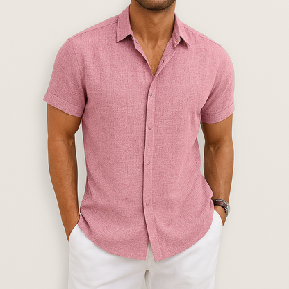 Kurzarmhemd | Mit Kragen | Leicht | Hemd mit Knöpfen | Herrenhemd-Rosa-S-Chaps Herrenmode