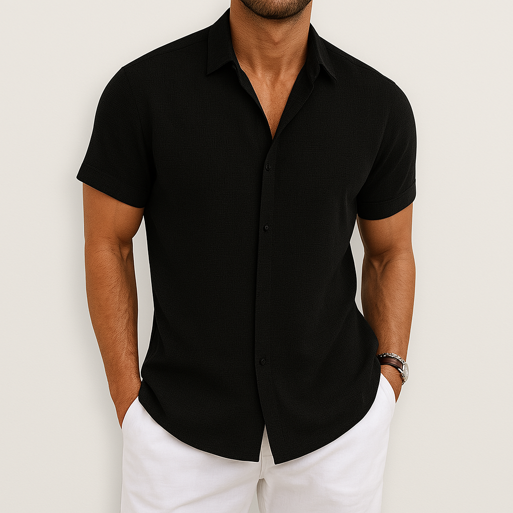 Kurzarmhemd | Mit Kragen | Leicht | Hemd mit Knöpfen | Herrenhemd-Schwarz-S-Chaps Herrenmode