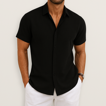 Kurzarmhemd | Mit Kragen | Leicht | Hemd mit Knöpfen | Herrenhemd-Schwarz-S-Chaps Herrenmode