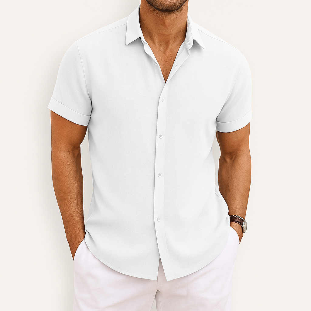 Kurzarmhemd | Mit Kragen | Leicht | Hemd mit Knöpfen | Herrenhemd-Weiß-S-Chaps Herrenmode