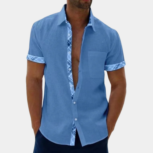 Kurzarmhemd | Mit Kragen | Sommer | Hemd mit Knöpfen | Herrenhemden-Blau-S-Chaps Herrenmode
