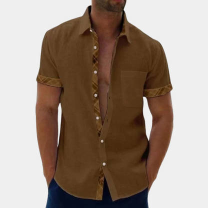 Kurzarmhemd | Mit Kragen | Sommer | Hemd mit Knöpfen | Herrenhemden-Braun-S-Chaps Herrenmode