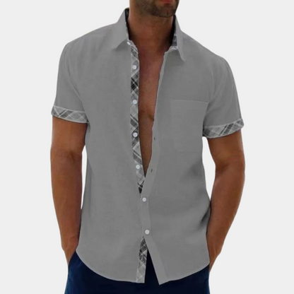 Kurzarmhemd | Mit Kragen | Sommer | Hemd mit Knöpfen | Herrenhemden-Grau-S-Chaps Herrenmode