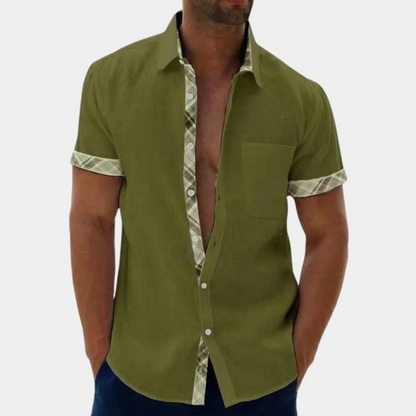 Kurzarmhemd | Mit Kragen | Sommer | Hemd mit Knöpfen | Herrenhemden-Grün-S-Chaps Herrenmode