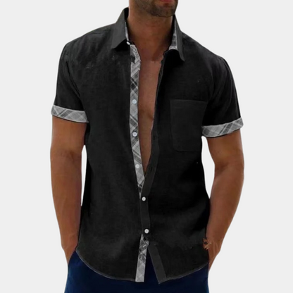 Kurzarmhemd | Mit Kragen | Sommer | Hemd mit Knöpfen | Herrenhemden-Schwarz-S-Chaps Herrenmode