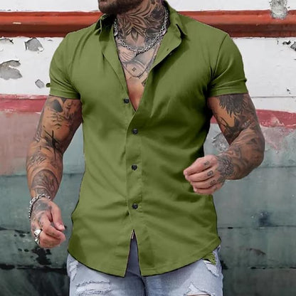 Kurzarmhemd – Slim-Fit-Herrenhemd mit Kragen und Knopfleiste-Grün-S-Chaps Herrenmode