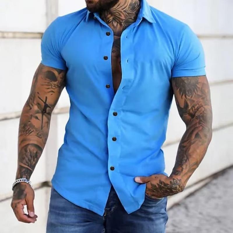 Kurzarmhemd – Slim-Fit-Herrenhemd mit Kragen und Knopfleiste-Königsblau-S-Chaps Herrenmode