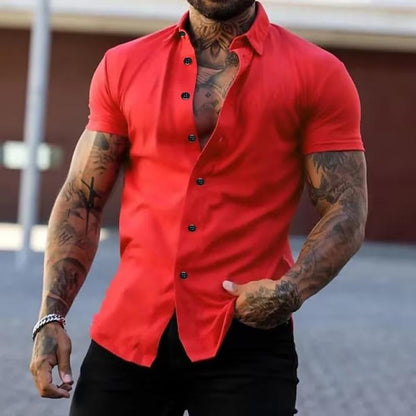 Kurzarmhemd – Slim-Fit-Herrenhemd mit Kragen und Knopfleiste-Rot-S-Chaps Herrenmode