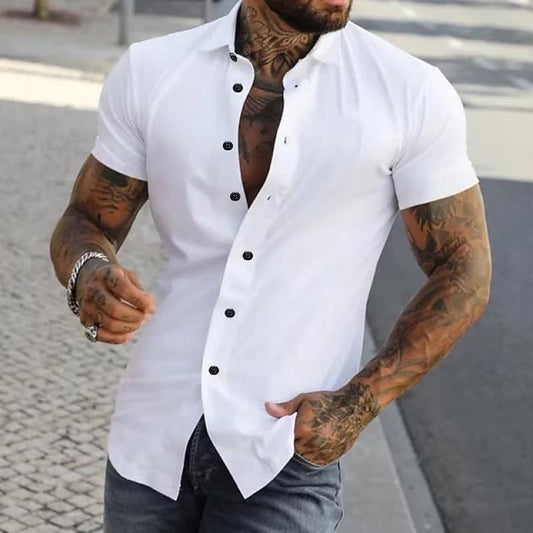 Kurzarmhemd – Slim-Fit-Herrenhemd mit Kragen und Knopfleiste-Weiß-S-Chaps Herrenmode