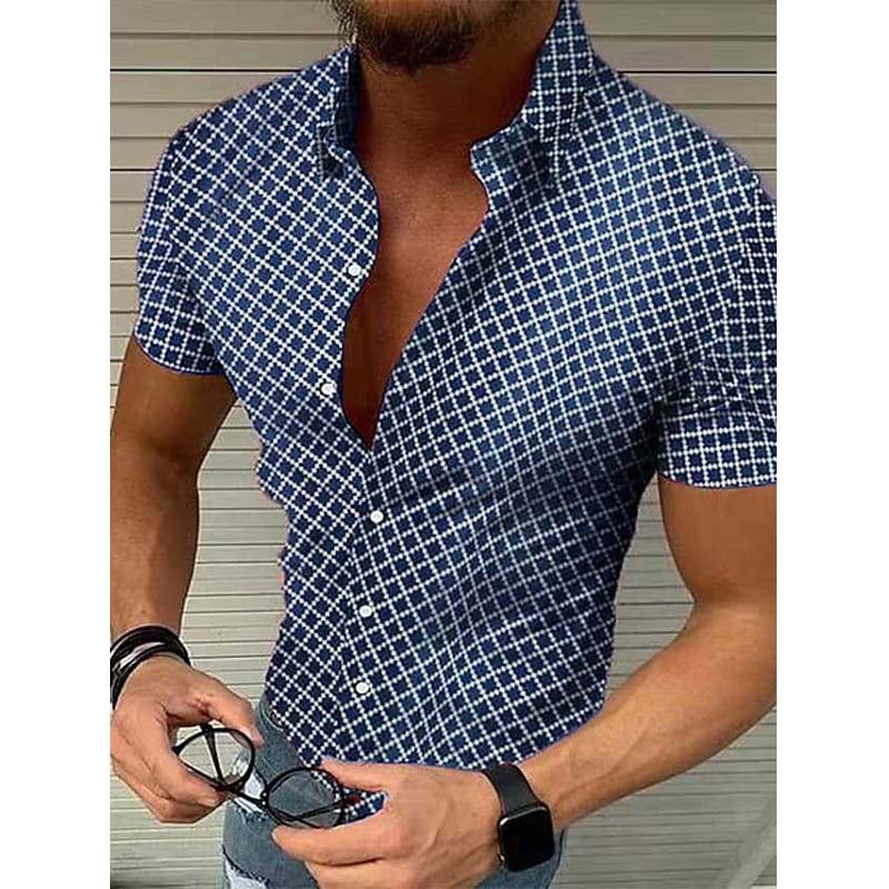 Kurzarmhemd – Slim-Fit-Schnitt – mit Knöpfen – Herrenhemden-Blau-S-Chaps Herrenmode