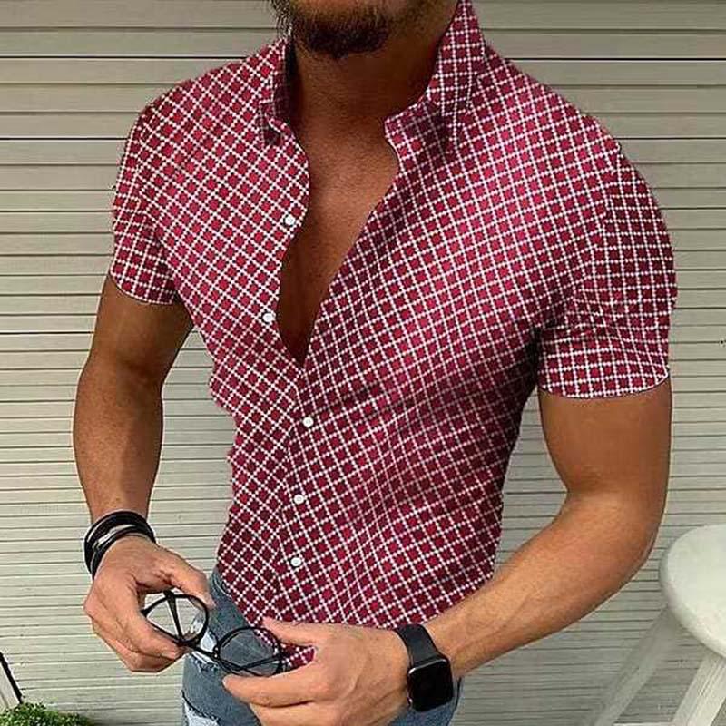 Kurzarmhemd – Slim-Fit-Schnitt – mit Knöpfen – Herrenhemden-Rot-S-Chaps Herrenmode