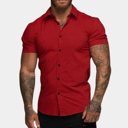 Kurzarmhemd | Slim Fit | Umlegekragen | Hemd mit Knöpfen | Herrenhemd-Rot-M-Chaps Herrenmode