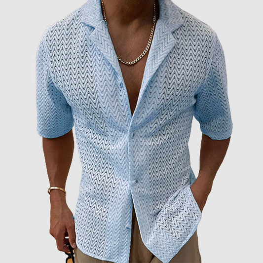 Kurzarmhemd – atmungsaktives, schmal geschnittenes Sommerhemd mit Knopfleiste für Herren-Blau-S-Chaps Herrenmode