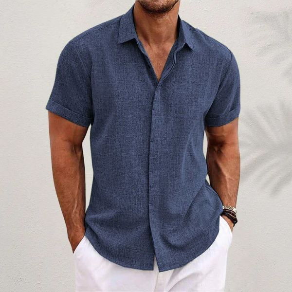 Kurzarmhemd – leicht – mit Kragen – geknöpft – Herrenbekleidung-Marineblau-S-Chaps Herrenmode