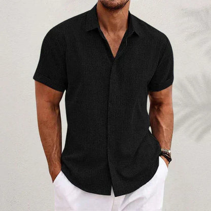 Kurzarmhemd – leicht – mit Kragen – geknöpft – Herrenbekleidung-Schwarz-S-Chaps Herrenmode
