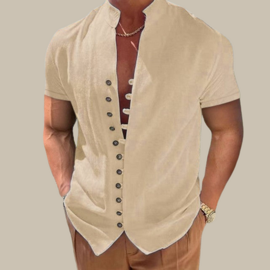 Kurzarmhemd – leichtes, atmungsaktives Sommerhemd mit Knopfleiste für Herren-Khaki-S-Chaps Herrenmode