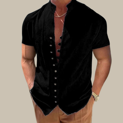 Kurzarmhemd – leichtes, atmungsaktives Sommerhemd mit Knopfleiste für Herren-Schwarz-S-Chaps Herrenmode