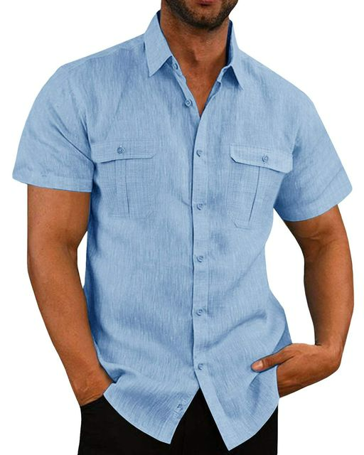 Kurzarmhemd – mit Knöpfen – Brusttaschen – Polohemd – Herrenhemden-Blau-M-Chaps Herrenmode
