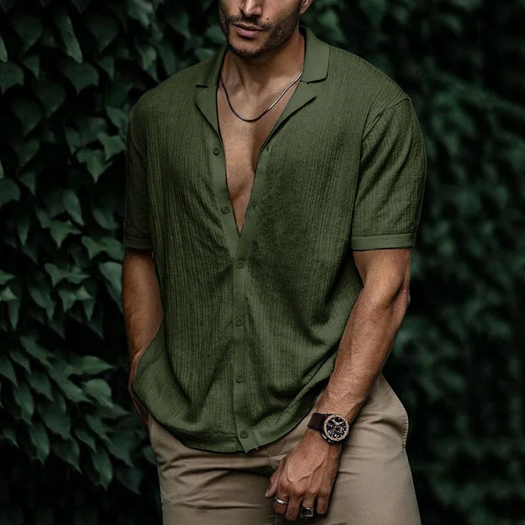 Kurzarmhemd mit Knopfleiste | Leicht | Lockere Passform | Poloshirt | Herrenhemden-Grün-S-Chaps Herrenmode