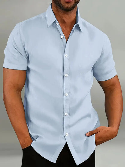 Kurzarmhemd – schlicht – mit Kragen – geknöpft – Herrenhemd-Hellblau-S-Chaps Herrenmode
