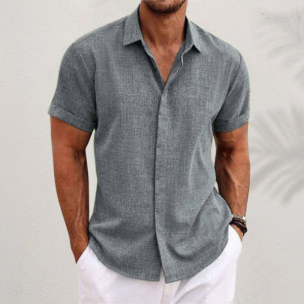 Kurzarmhemd – zum Knöpfen – Sommer – Leinenhemd – Herrenhemden-Grau-XS-Chaps Herrenmode