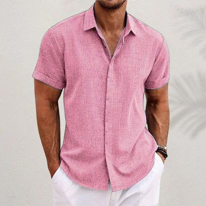 Kurzarmhemd – zum Knöpfen – Sommer – Leinenhemd – Herrenhemden-Rosa-XS-Chaps Herrenmode