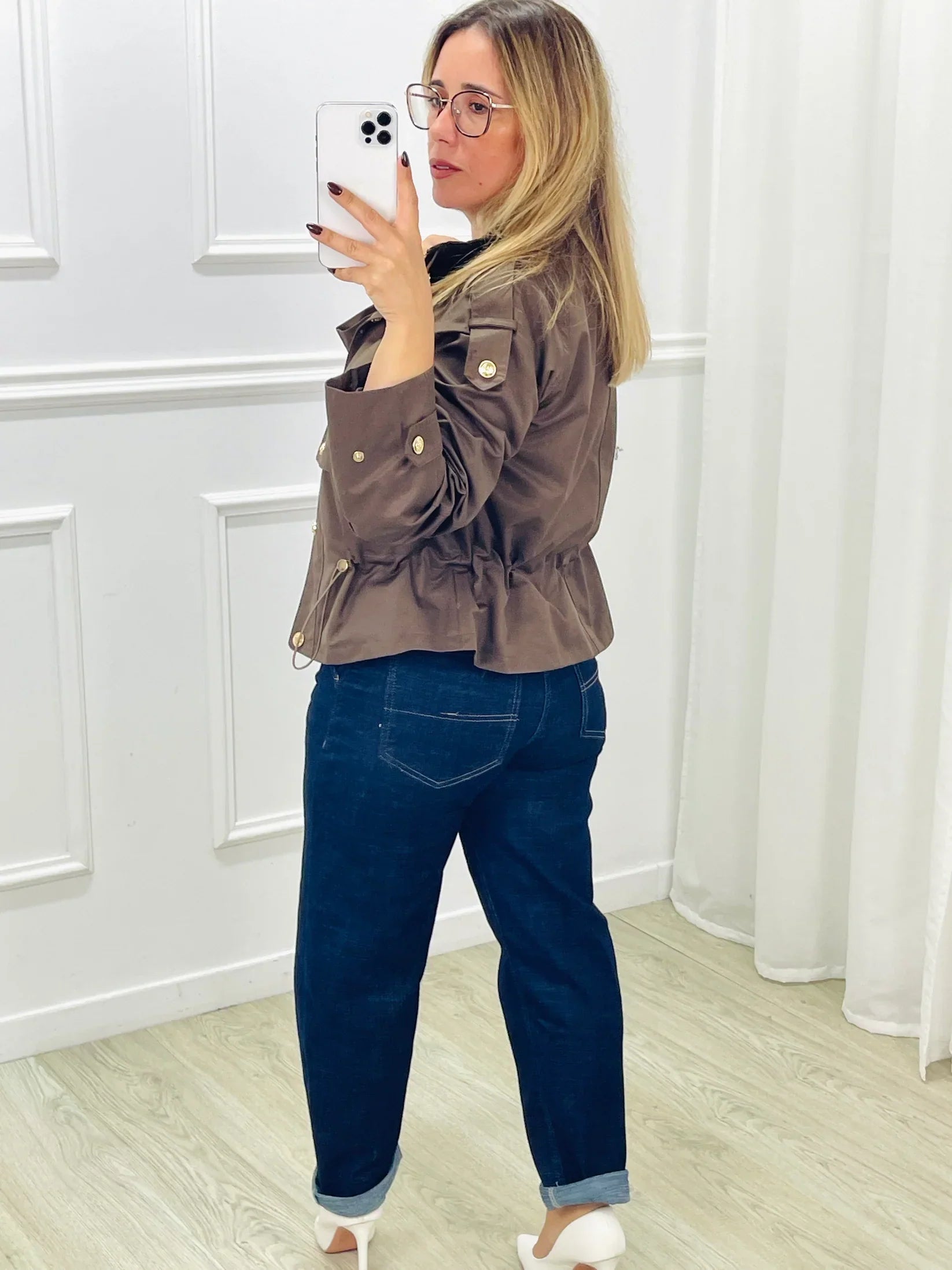 Kurze Trenchcoat-Jacke - Taille mit Kordelzug - Herbst - Kurzer Trenchcoat - Damenjacke-Chaps Herrenmode