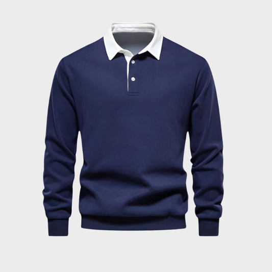 Langarm-Polo | Freizeit | Halbgeknöpft | Pullover-Polo | Herrenbekleidung-Blau-S-Chaps Herrenmode