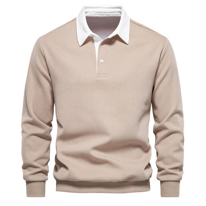 Langarm-Polo | Freizeit | Halbgeknöpft | Pullover-Polo | Herrenbekleidung-Khaki-S-Chaps Herrenmode