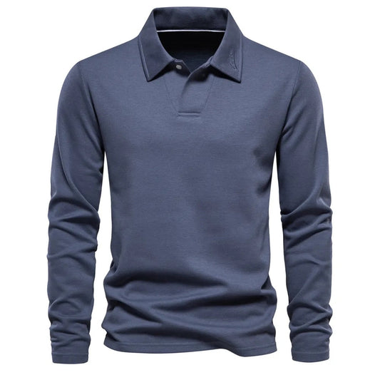 Langarm-Polo | Umlegekragen | Pullover | Polohemd | Herrenhemden-Blau-S-Chaps Herrenmode