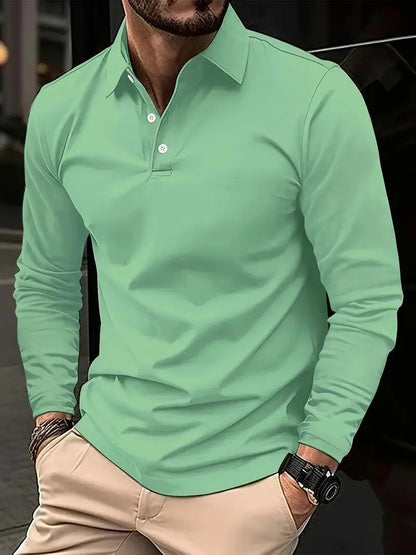 Langarm-Polohemd – Atmungsaktiv – Halbgeknöpft – Polohemd – Herrenhemden-Grün-S-Chaps Herrenmode