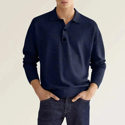Langarm-Polohemd – weiches, bequemes Polohemd für Herren mit halben Knöpfen-Dunkelblau-S-Chaps Herrenmode