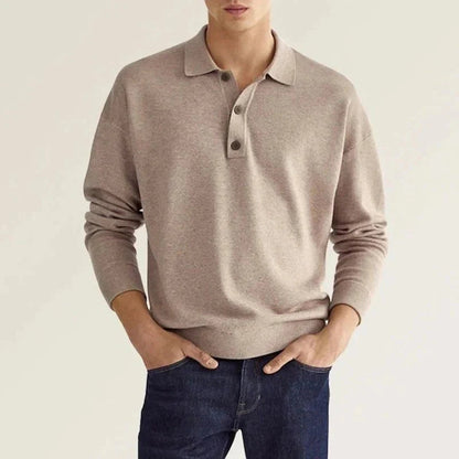Langarm-Polohemd – weiches, bequemes Polohemd für Herren mit halben Knöpfen-Sand-S-Chaps Herrenmode