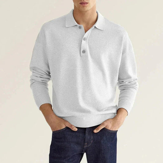 Langarm-Polohemd – weiches, bequemes Polohemd für Herren mit halben Knöpfen-Weiß-S-Chaps Herrenmode