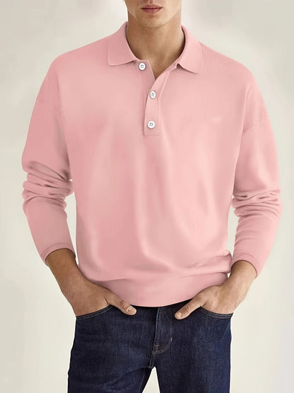 Langarm-Poloshirt – Poloshirt für Männer mit Kragen und Knopfleiste-Rosa-S-Chaps Herrenmode